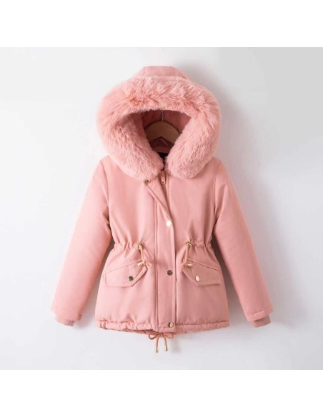 DOUDOUNE ROSE CAPUCHE FOURRURE FILLE - 4 À 14 ANS