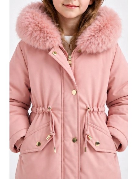 DOUDOUNE ROSE CAPUCHE FOURRURE FILLE - 4 À 14 ANS