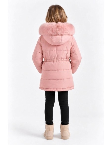 DOUDOUNE ROSE CAPUCHE FOURRURE FILLE - 4 À 14 ANS