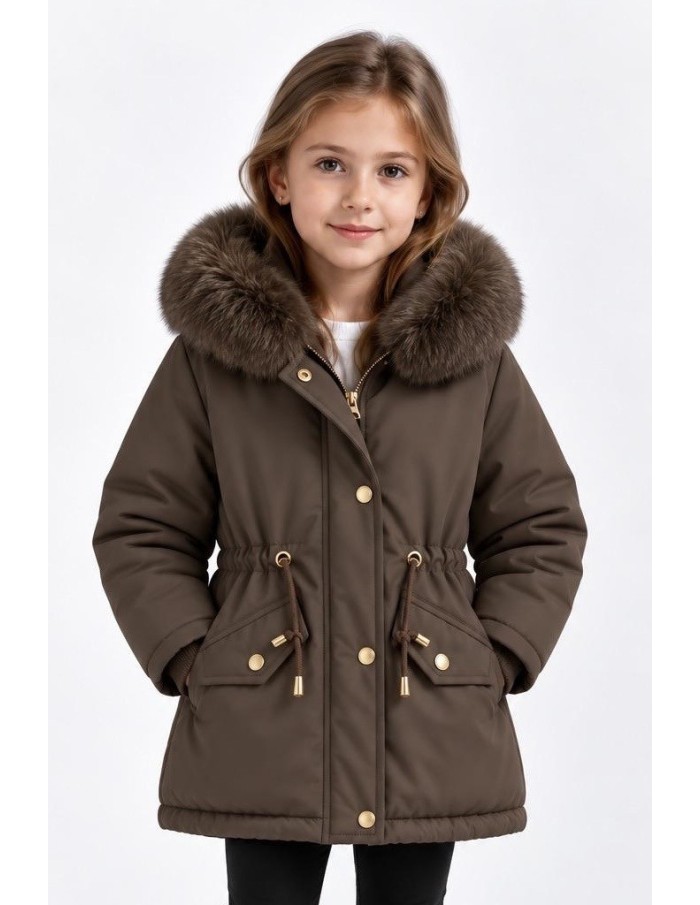 DOUDOUNE CHOCO CAPUCHE FOURRURE FILLE - 4 À 14 ANS