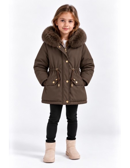 DOUDOUNE CHOCO CAPUCHE FOURRURE FILLE - 4 À 14 ANS