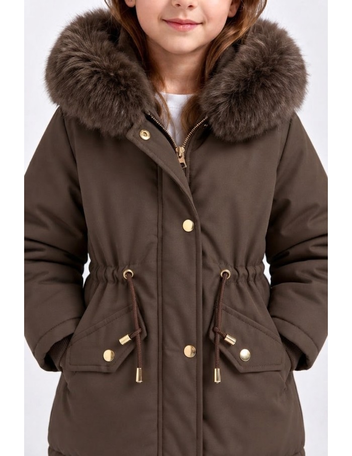 DOUDOUNE CHOCO CAPUCHE FOURRURE FILLE - 4 À 14 ANS