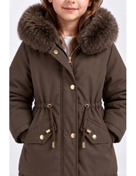 DOUDOUNE CHOCO CAPUCHE FOURRURE FILLE - 4 À 14 ANS
