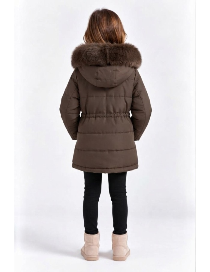 DOUDOUNE CHOCO CAPUCHE FOURRURE FILLE - 4 À 14 ANS