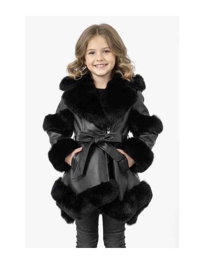 Parka Longue Similicuir Fourrure Noire Fille | Zerda