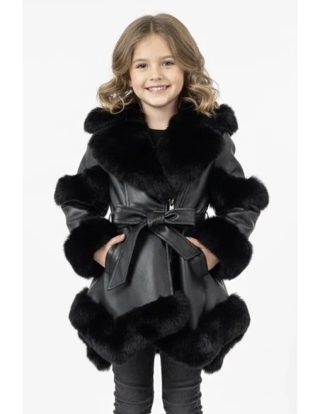Parka Longue Similicuir Fourrure Noire Fille | Zerda