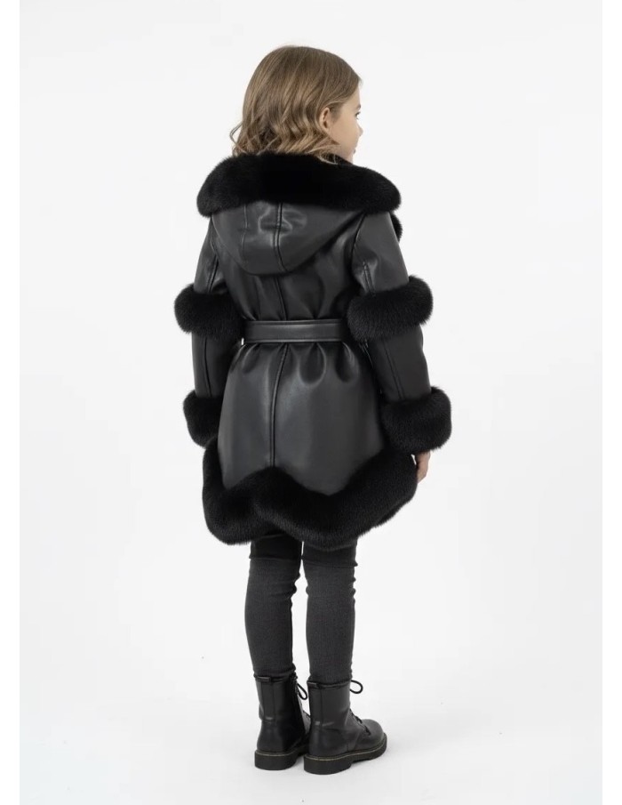 Parka Longue Similicuir Fourrure Noire Fille | Zerda