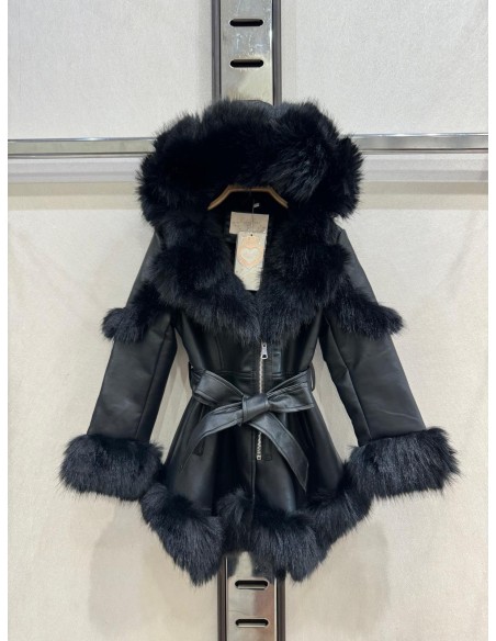 Parka Longue Similicuir Fourrure Noire Fille | Zerda