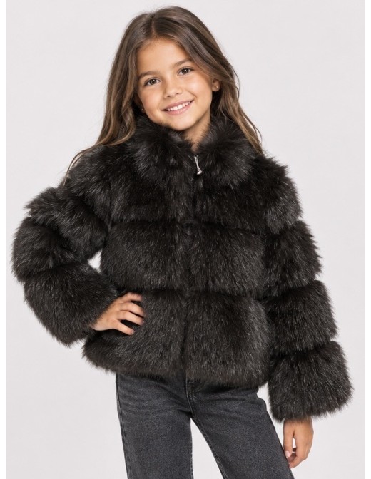VESTE ZIPPÉE FOURRURE CHOCOLAT - FILLE 6 À 14 ANS