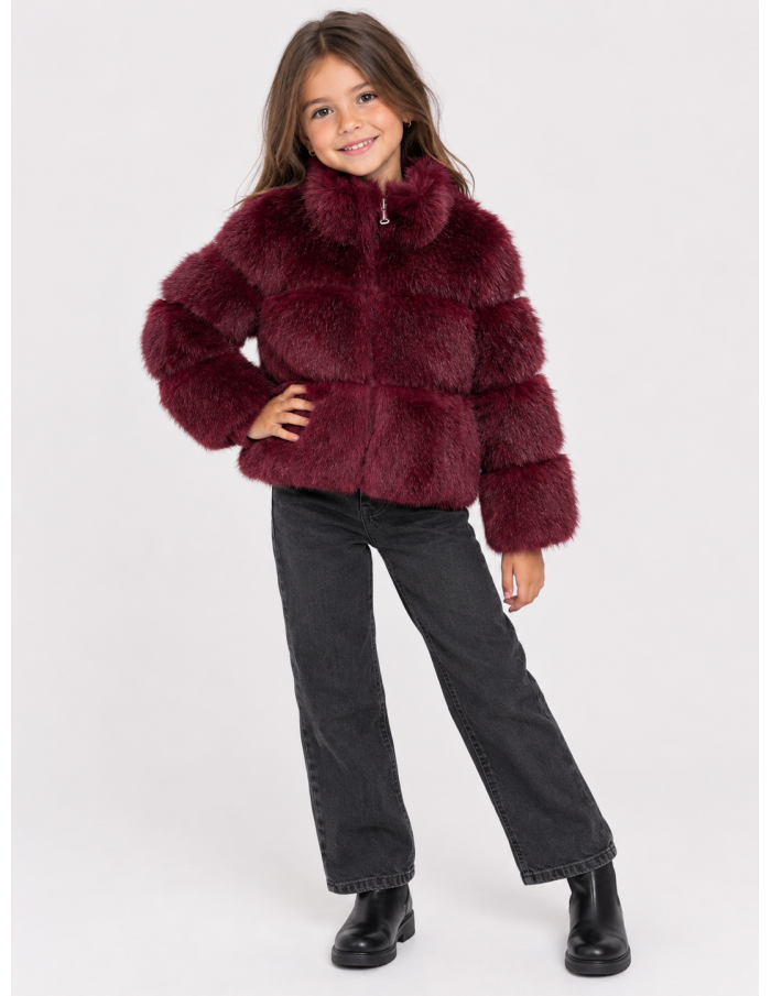 Veste Zippée Fourrure Bordeaux Fille | Zerda