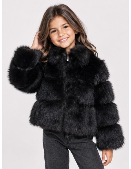 Veste Zippée Fourrure Noire Fille | Zerda