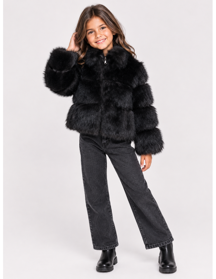 Veste Zippée Fourrure Noire Fille | Zerda