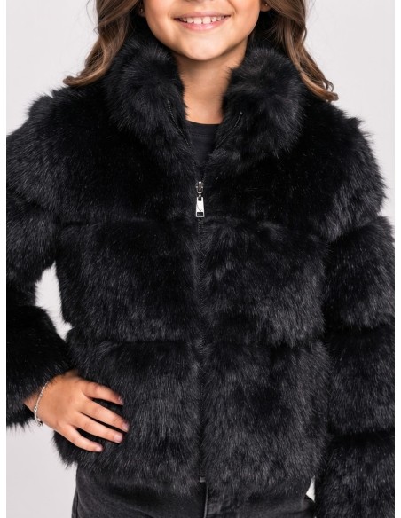 Veste Zippée Fourrure Noire Fille | Zerda