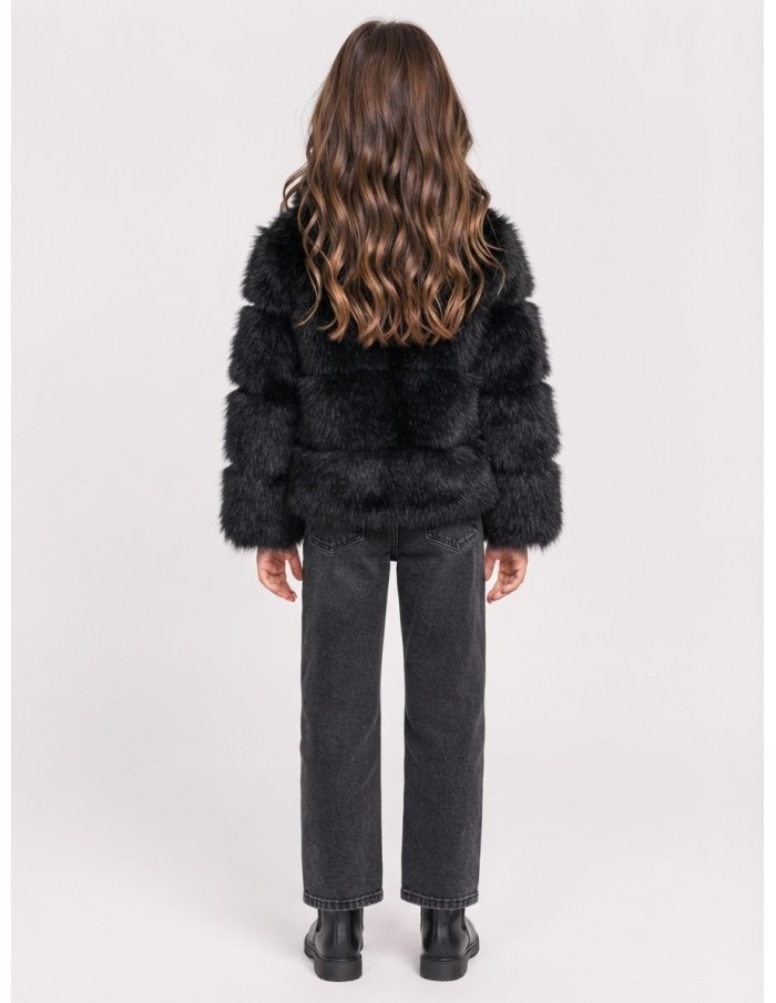 Veste Zippée Fourrure Noire Fille | Zerda