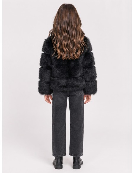 Veste Zippée Fourrure Noire Fille | Zerda