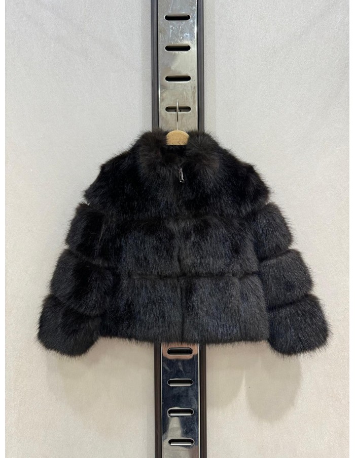 Veste Zippée Fourrure Noire Fille | Zerda