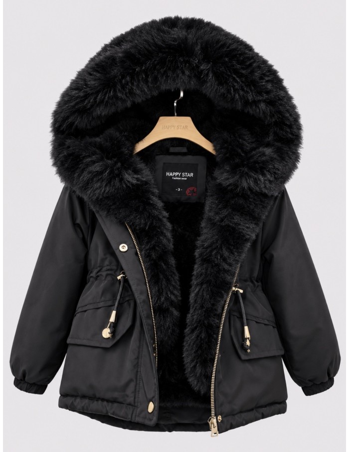 Doudoune Noir Capuche Fourrure Fille | Zerda