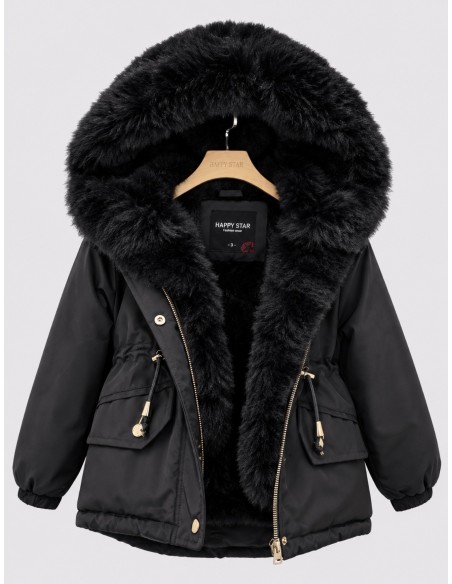 Doudoune Noir Capuche Fourrure Fille | Zerda