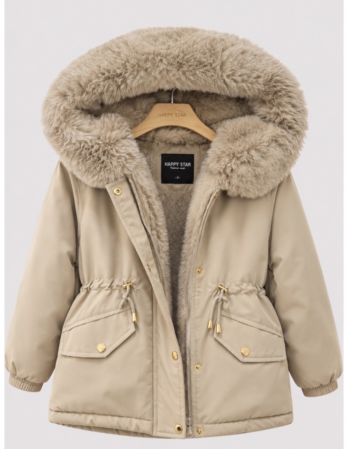 DOUDOUNE BEIGE CAPUCHE FOURRURE FILLE - 4 À 14 ANS