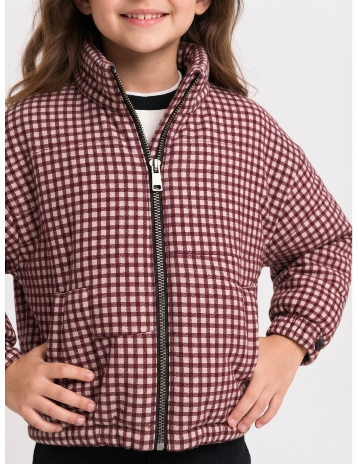 Veste À Carreaux Bordeaux Fille 4-14 Ans | Zerda