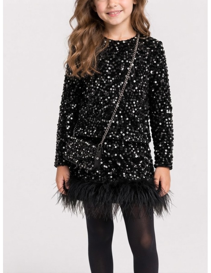 Ensemble Veste Jupe Sequins Noir Fille | Zerda