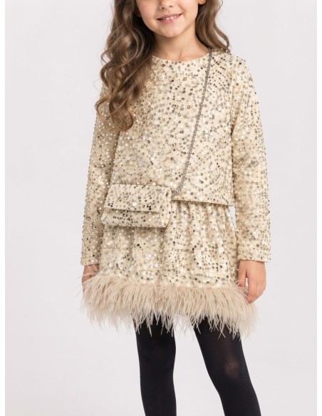 Ensemble Veste Jupe Sequins Beige Fille | Zerda