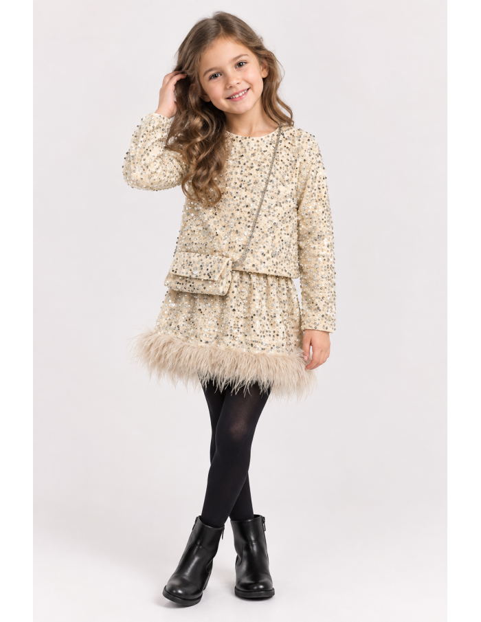 Ensemble Veste Jupe Sequins Beige Fille | Zerda
