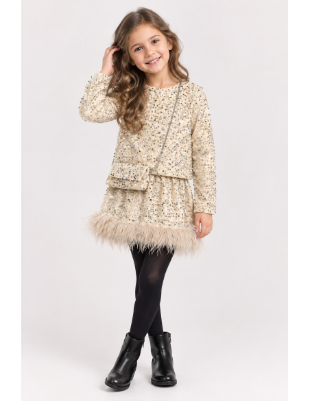 Ensemble Veste Jupe Sequins Beige Fille | Zerda