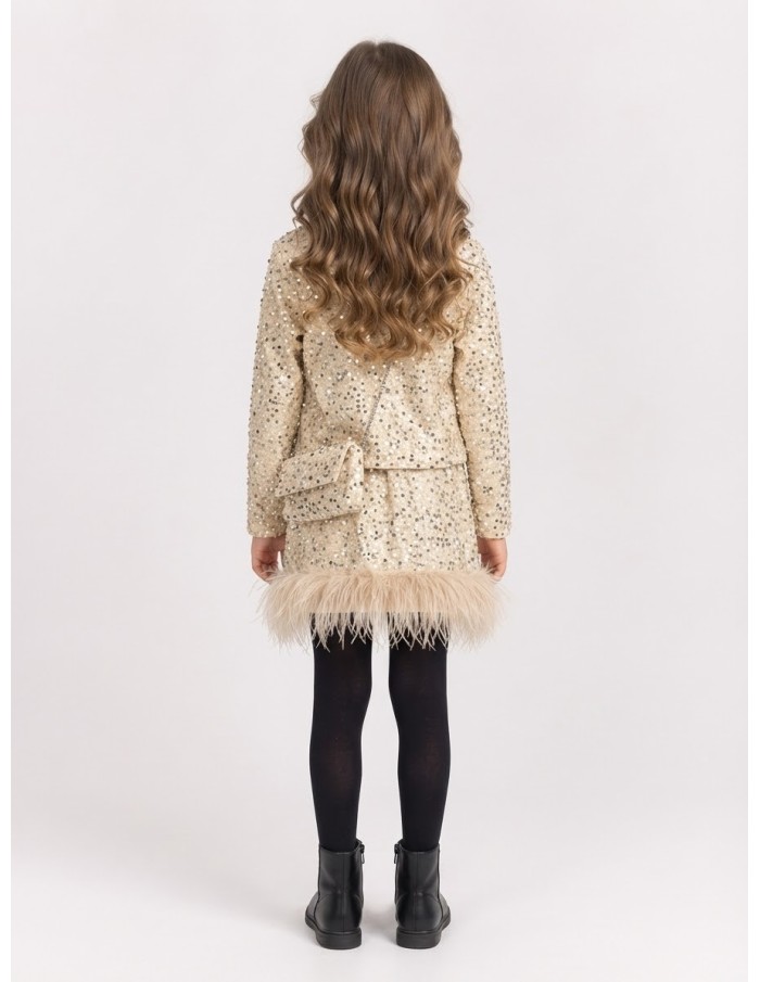 Ensemble Veste Jupe Sequins Beige Fille | Zerda