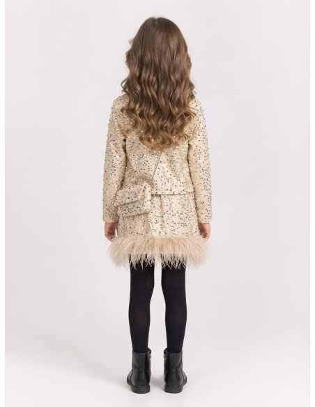 Ensemble Veste Jupe Sequins Beige Fille | Zerda