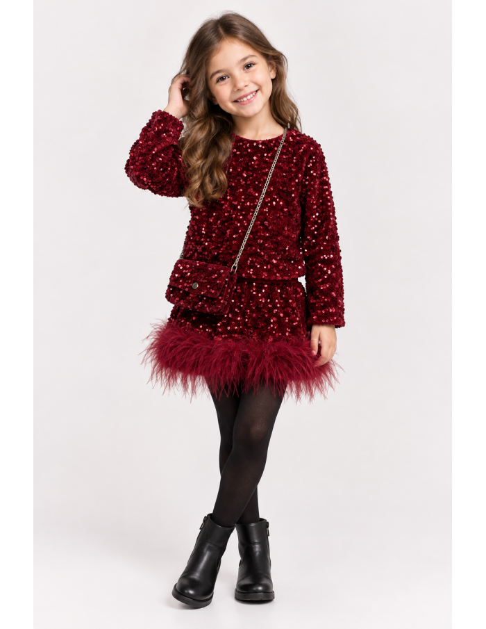 Ensemble Veste Jupe Sequins Rouge Fille | Zerda
