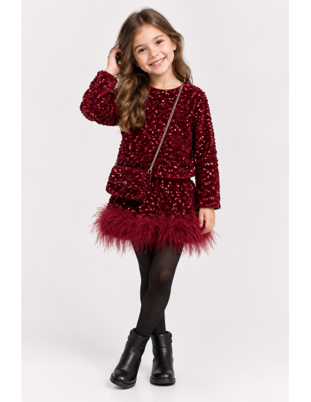 Ensemble Veste Jupe Sequins Rouge Fille | Zerda