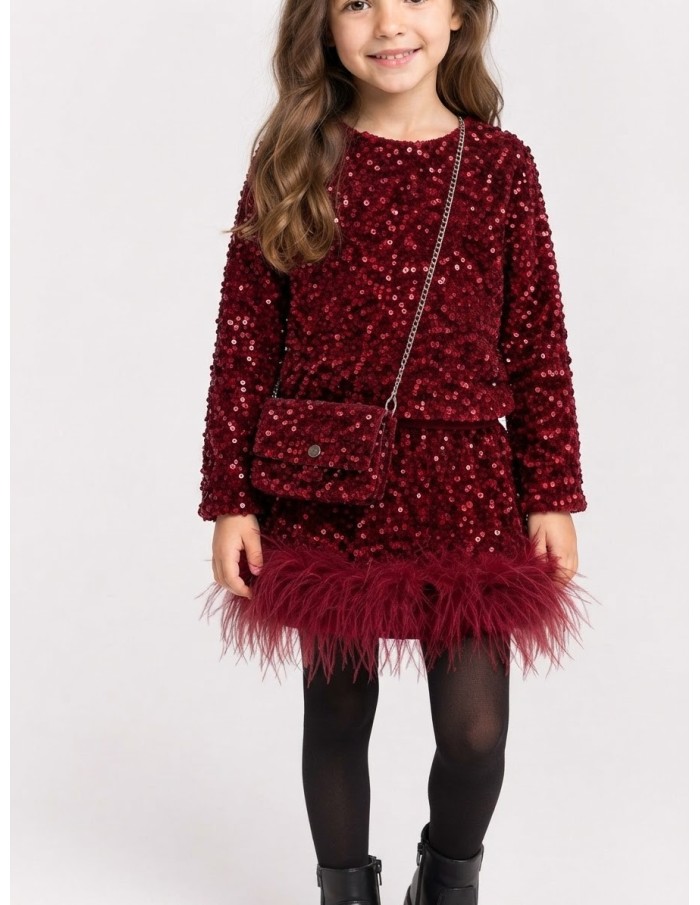 Ensemble Veste Jupe Sequins Rouge Fille | Zerda