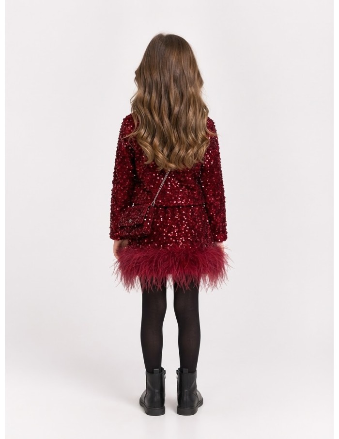 Ensemble Veste Jupe Sequins Rouge Fille | Zerda