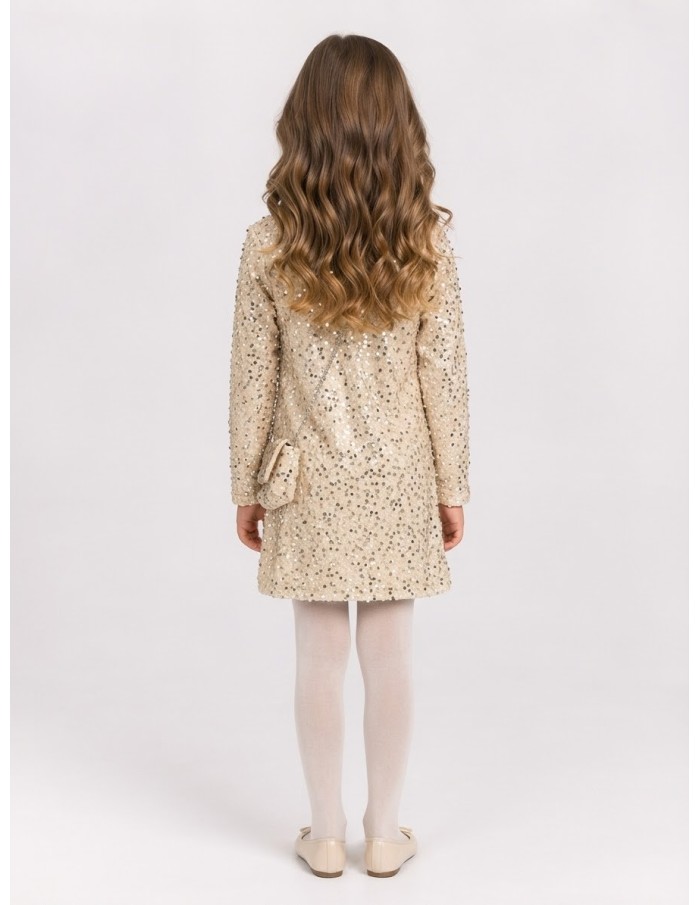 Robe Sequins Beige Sac Assorti Fille | Zerda