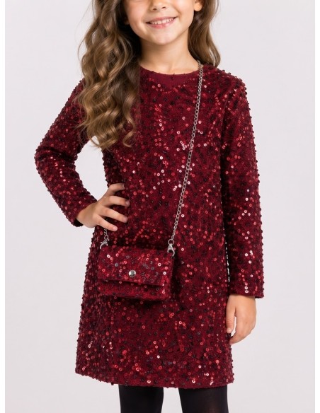 Robe Sequins Bordeaux Sac Assorti Fille | Zerda
