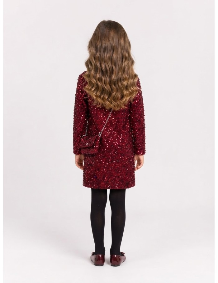 Robe Sequins Bordeaux Sac Assorti Fille | Zerda