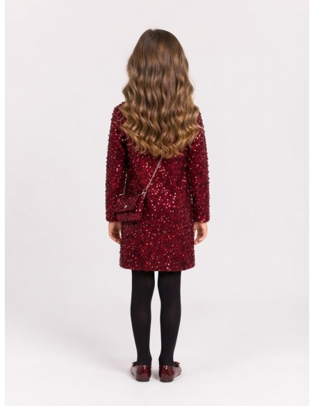 Robe Sequins Bordeaux Sac Assorti Fille | Zerda