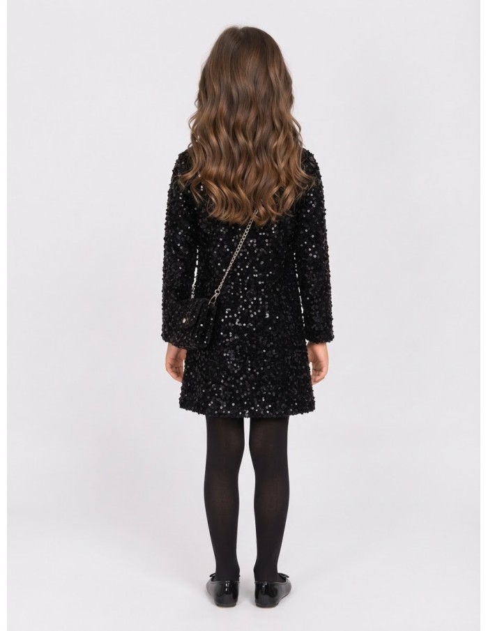 Robe Sequins Noire Sac Assorti Fille | Zerda