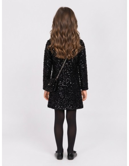 Robe Sequins Noire Sac Assorti Fille | Zerda