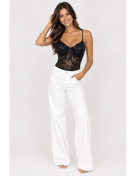 Body Dentelle Sequins Noir Femme | Zerda