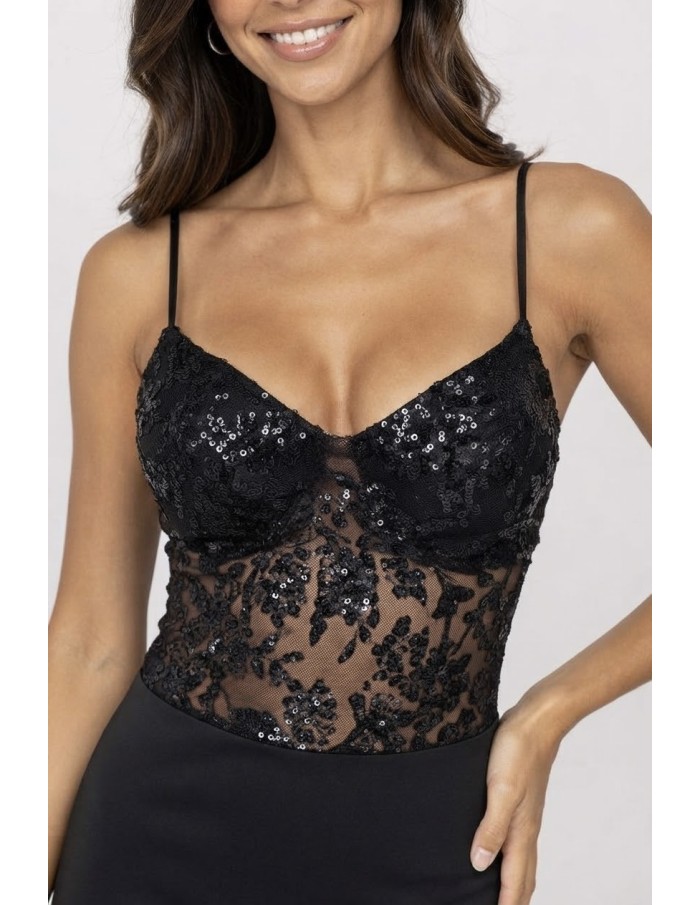 Body Dentelle Sequins Noir Femme | Zerda