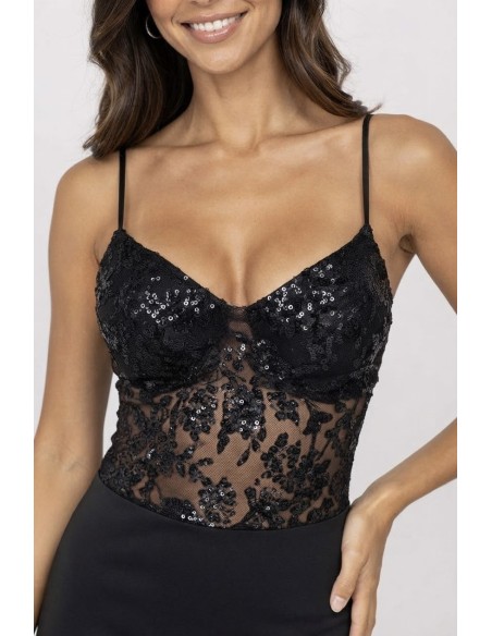 Body Dentelle Sequins Noir Femme | Zerda