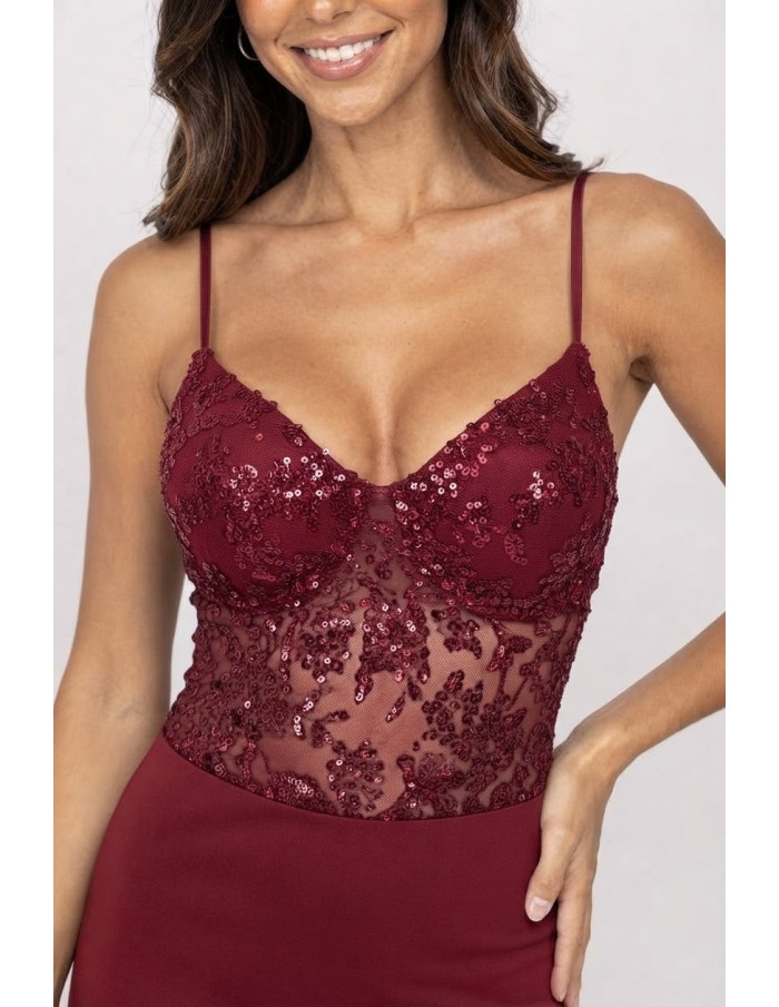 Body Dentelle Sequins Bordeaux Femme | Zerda