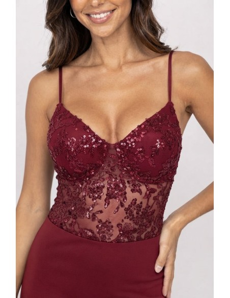 Body Dentelle Sequins Bordeaux Femme | Zerda