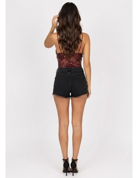 Body Dentelle Sequins Bordeaux Femme | Zerda