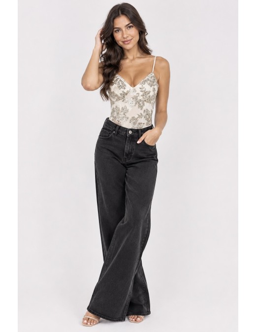 Body Dentelle Sequins Beige Femme | Zerda 2