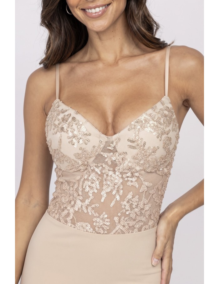 Body Dentelle Sequins Beige Femme | Zerda