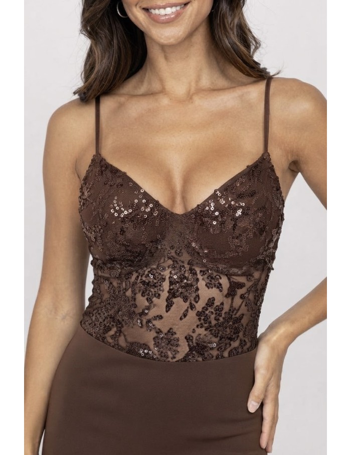 Body Dentelle Sequins Chocolat Femme | Zerda