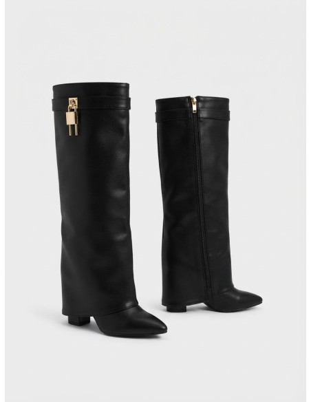 Botte Haute Talon Noire Cadenas Femme | Zerda